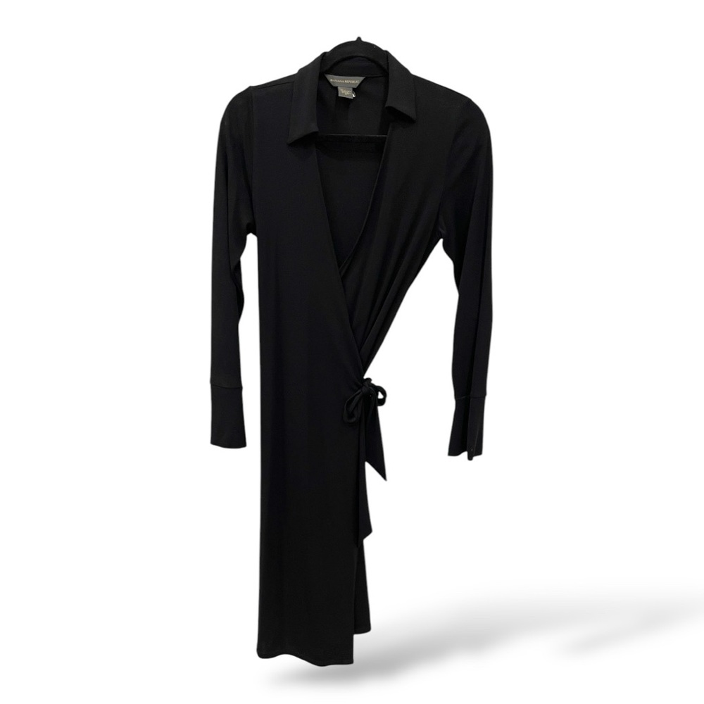 BANANA REPUBLIC Black Wrap Midi-Length Dress with Tie Waist